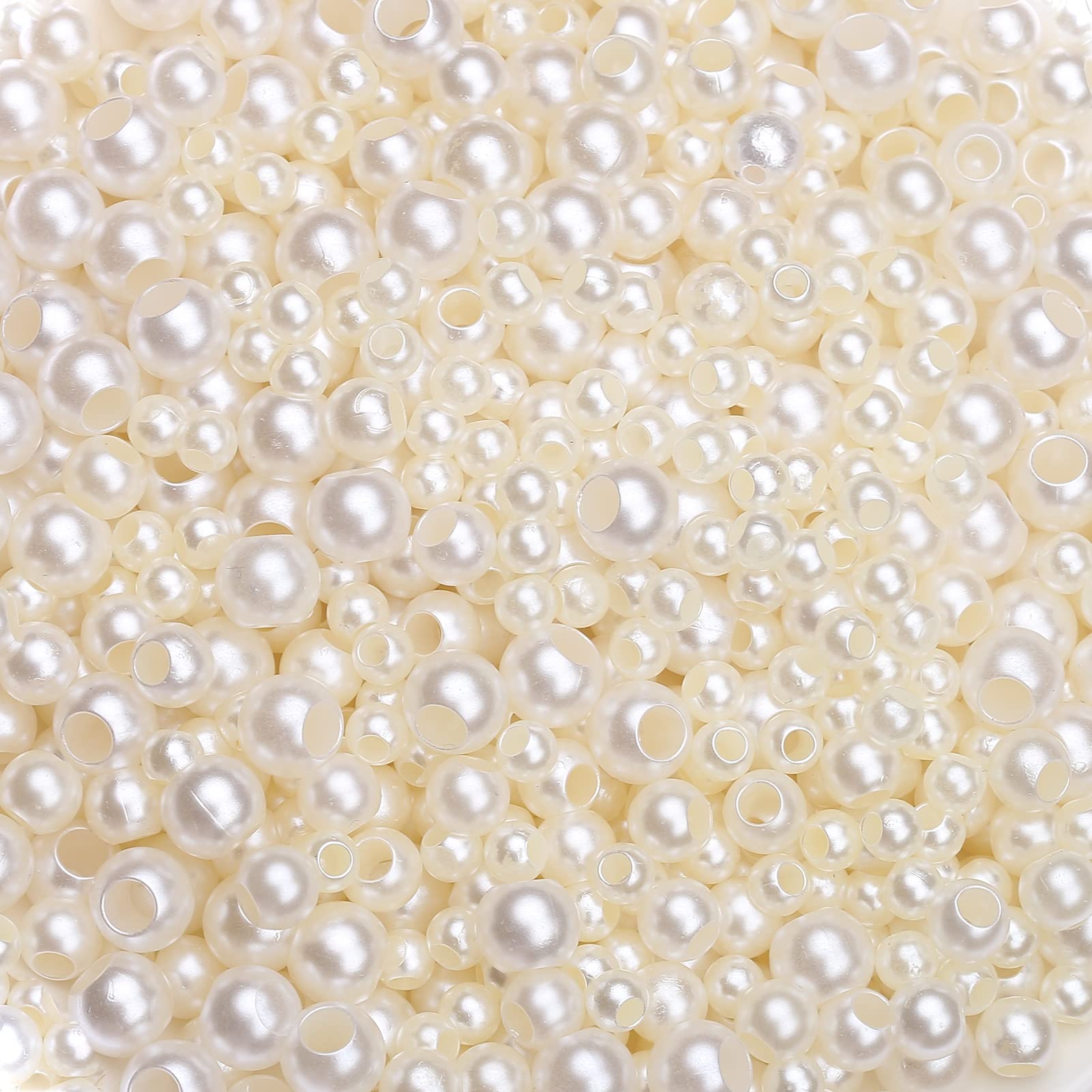 HERZWILD Beige Faux Pearl Large Hole Pearls，1220pcs 3size White Pearls Beads, Acrylic 6/8/10mm Mixed Round Loose Luster Glossy Polished Pearl Beads for Craft Bracelets,Necklaces, Hairs Decorations