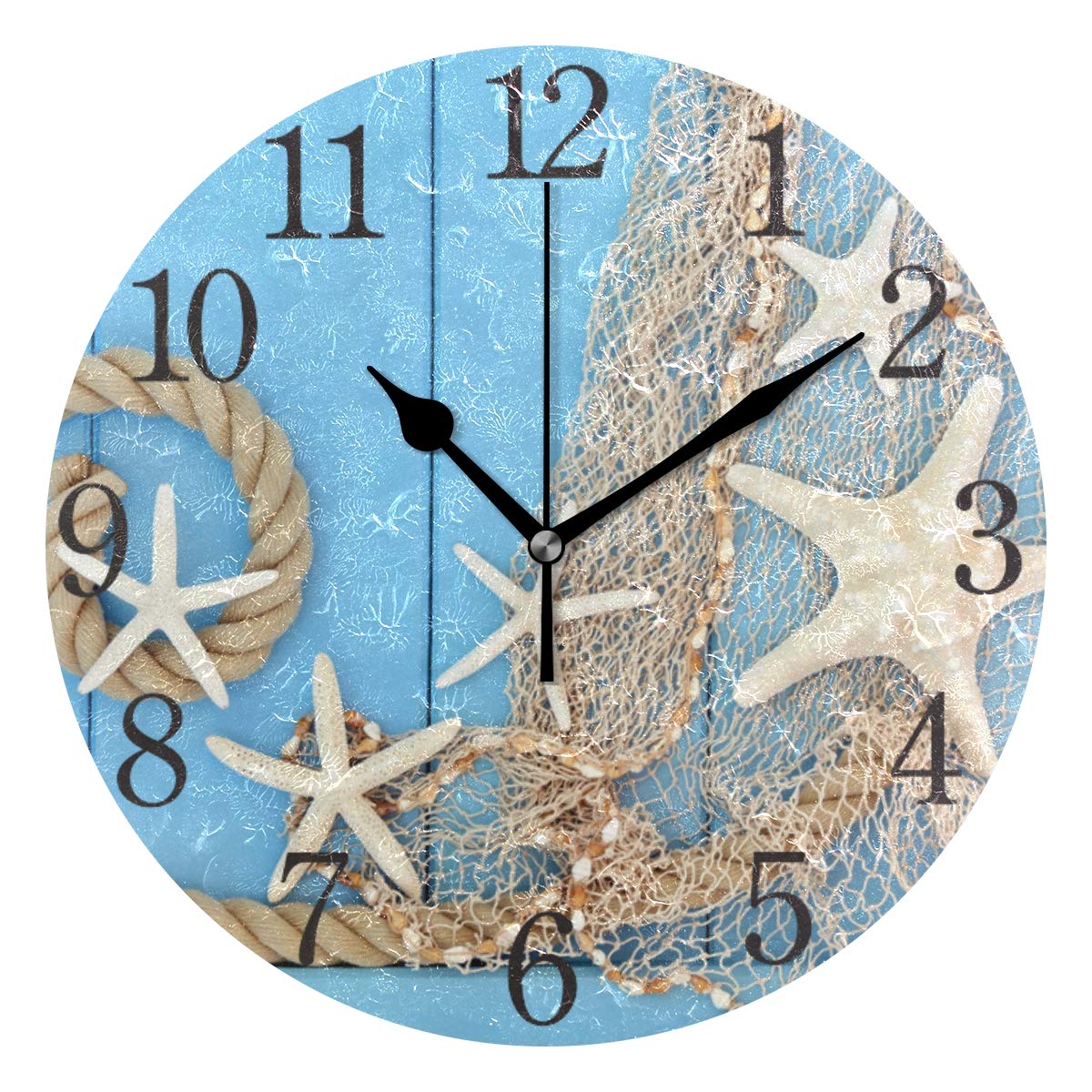 ISAOA 9.5 Inches Modern Wall Clock,1 Starfish Seashell Abstract Collage With Rope And Silent Non-ticking Round Desk Clock Cube Clock for Bedrooms,Kids,Living Room,Kitchen
