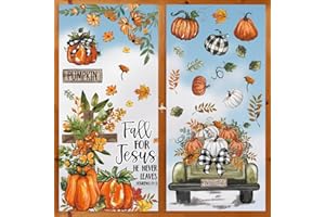 Horaldaily 55 PCS Fall Window Cling Sticker, Thanksgiving Autumn Harvest Leaves Pumpkin Truck Sunflower Home Party Supplies Shop Window Glass Display Decoration