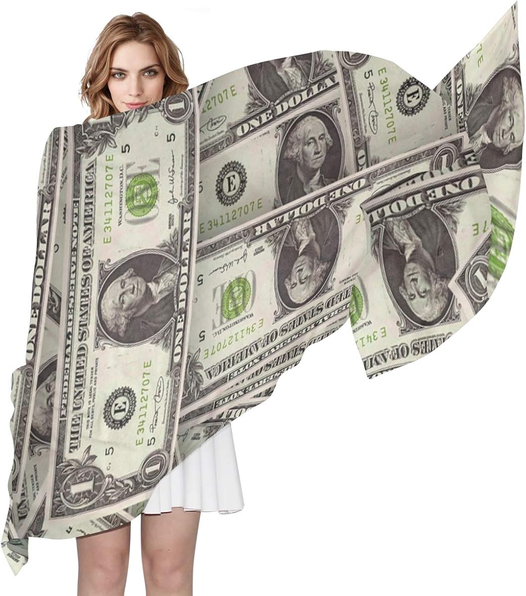 Womens Dollar Bill Scarf Sheer Silky Feeling Long Scarves Lightweight