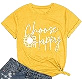 Graphic Tees for Women Choose Happy Letter Print Shirts Sunflower Women T Shirt Inspirational Short Sleeve Casual Tops