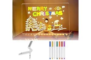 FAGOBYX LED Note Board with Colors,Light Up Acrylic Message Board,Led Drawing Board,LED Drawing Board for Kids,Illuminated Acrylic Notepad with Adjustable Stand and 7 Pens (11.8"×7.9")