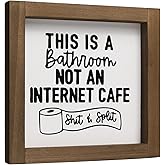 flangairy Bathroom Signs Decor, This Is A Bathroom Not An Internet Cafe Sign, Wooden Funny Bathroom Wall Art, Rustic Shelf Home Decoration Black and White Accessories