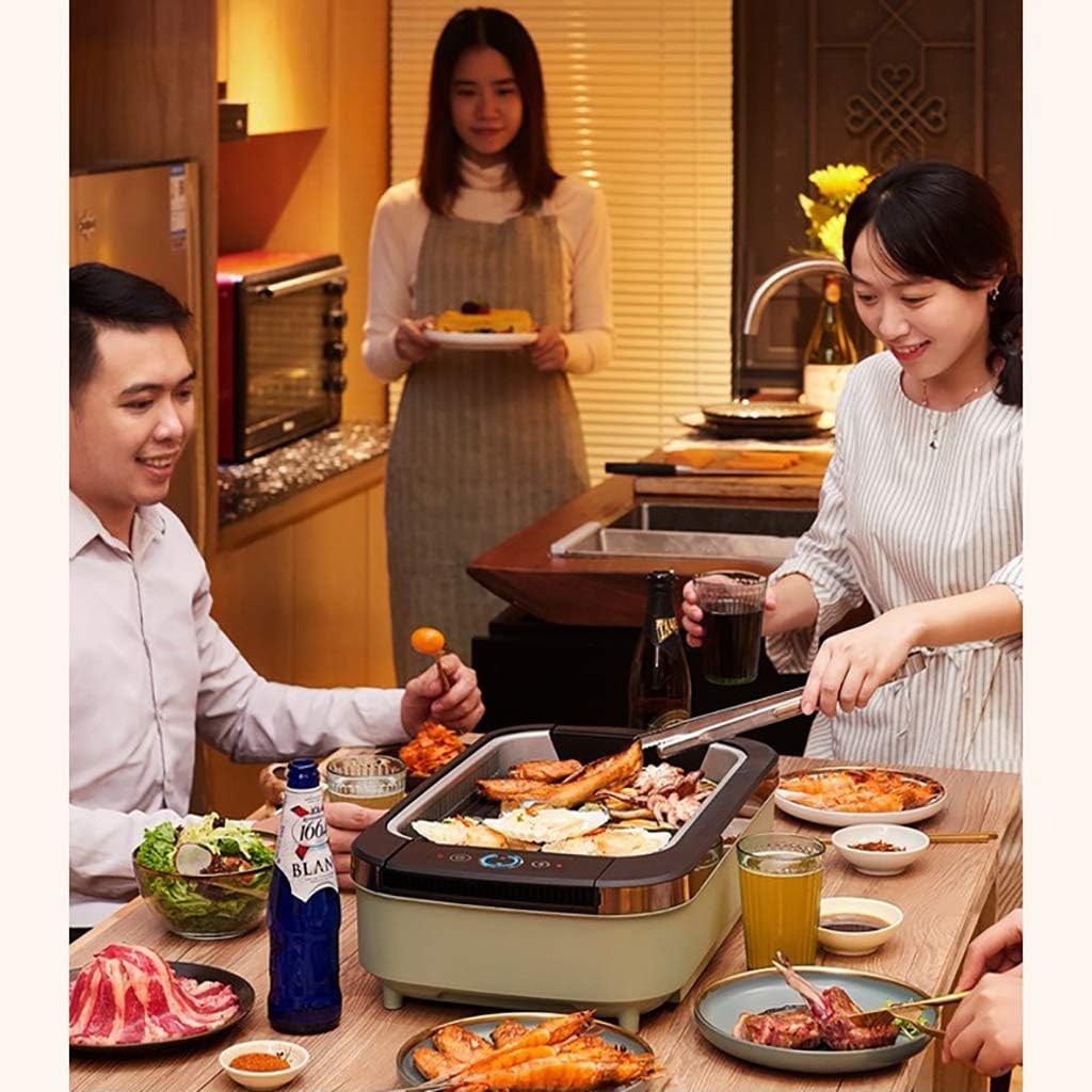 review Indoor Smokeless Grill, 1500W Power Electric Grill with Tempered Glass Lid, Non-Stick BBQ Grill with Touch Control, Detachable