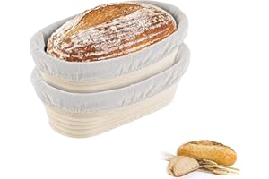 SONPENT 2 Pack 10 Inch Oval Banneton Proofing Basket Set, Banneton Basket for Home Baker, Rattan