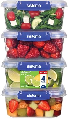 KLIP IT PLUS recipientes de almacenamiento de alimentos | 1 L | Juego de 4 recipientes herméticos | Sellado hermético | Clips de cierre fácil