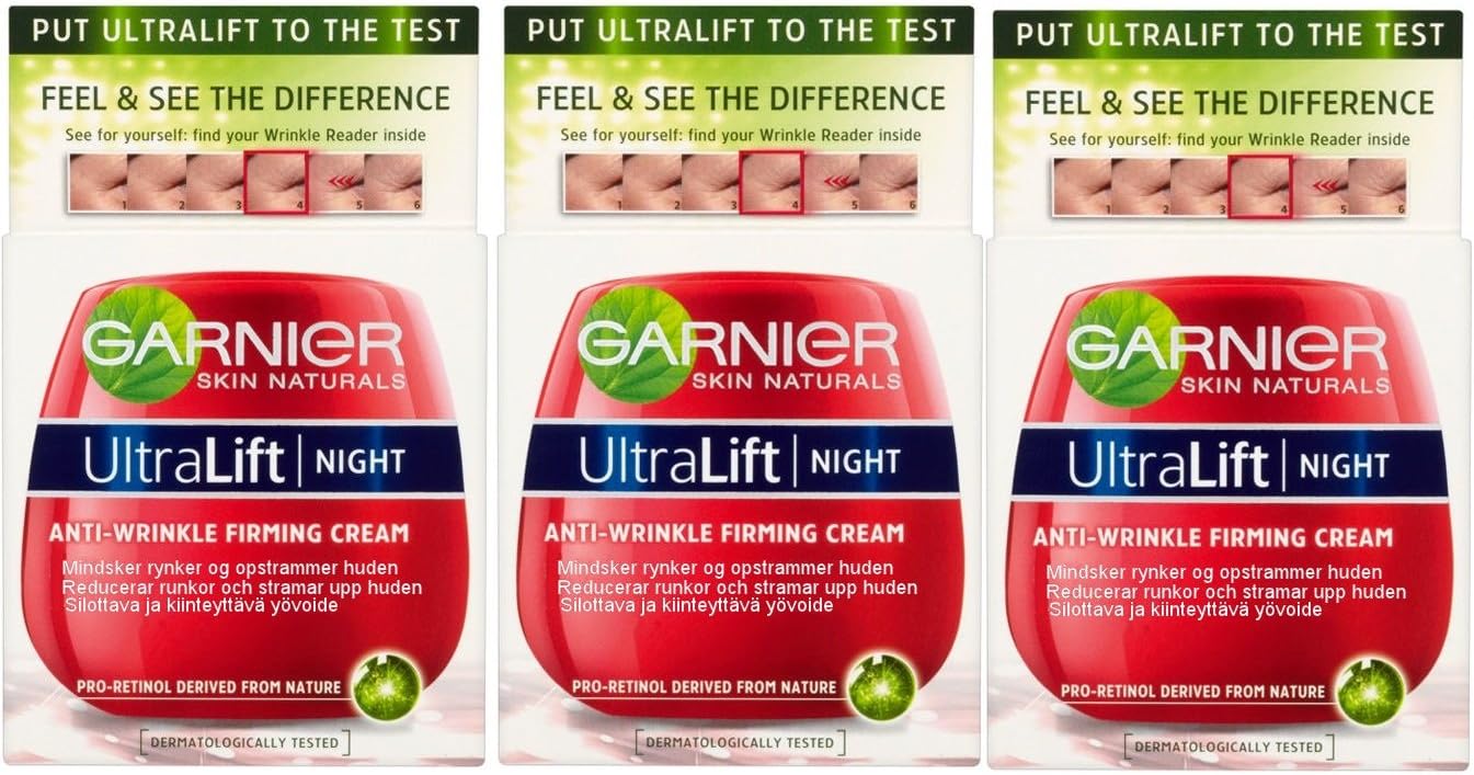 3 x 50ml Garnier Skin Naturals UltraLift Night Anti-Wrinkle Firming Cream