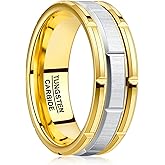 NUNCAD Tungsten Rings for Men, Mens Wedding Band Brick Pattern Brushed Gold Silver Two Tone Mens Wedding Ring Engagement Promise Comfort Fit 8mm, Size 7-12