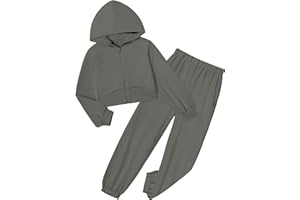 NAPU Girls Clothes 2 Piece Girls Tracksuit Set Zip Up Hooded Sweatsuit and Sweatpants Solid Girls' Clothing Sets 7-14 Years