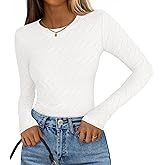 MEROKEETY Women's Fall Long Sleeve Shirts Blouses 2025 Casual Crewneck Textured Fitted Trendy Tops