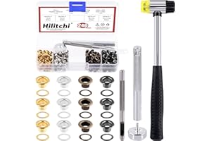 Hilitchi 484Pcs 3/20 Inch - 4mm 4 Colors Thicken Grommet Eyelets Metal Eyelets with Washers and Install Setting Tools Assortment Kit, Hole Self Backing Eyelet for Bead Cores, Clothes, Leather, Canvas