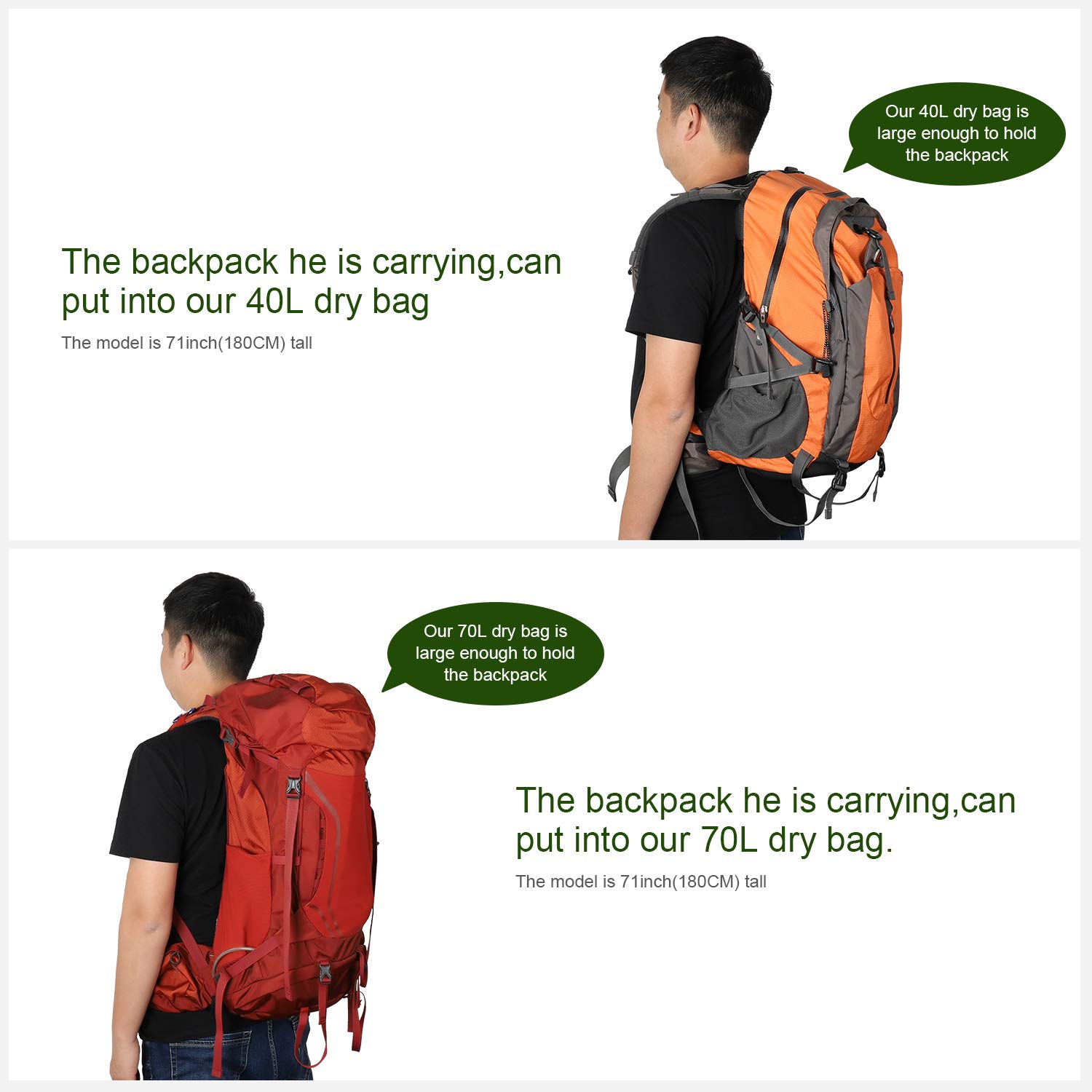 iOutdoor Products Borsa Impermeabile 2L/5L/10L/15L/20L/30L, Sacco a Compressione Dry Roll Top, Perfetto per Kayak/Canottaggio/Spiaggia/Pesca/Rafting/Nuoto/Camping/Snowboard (Green, 2L)