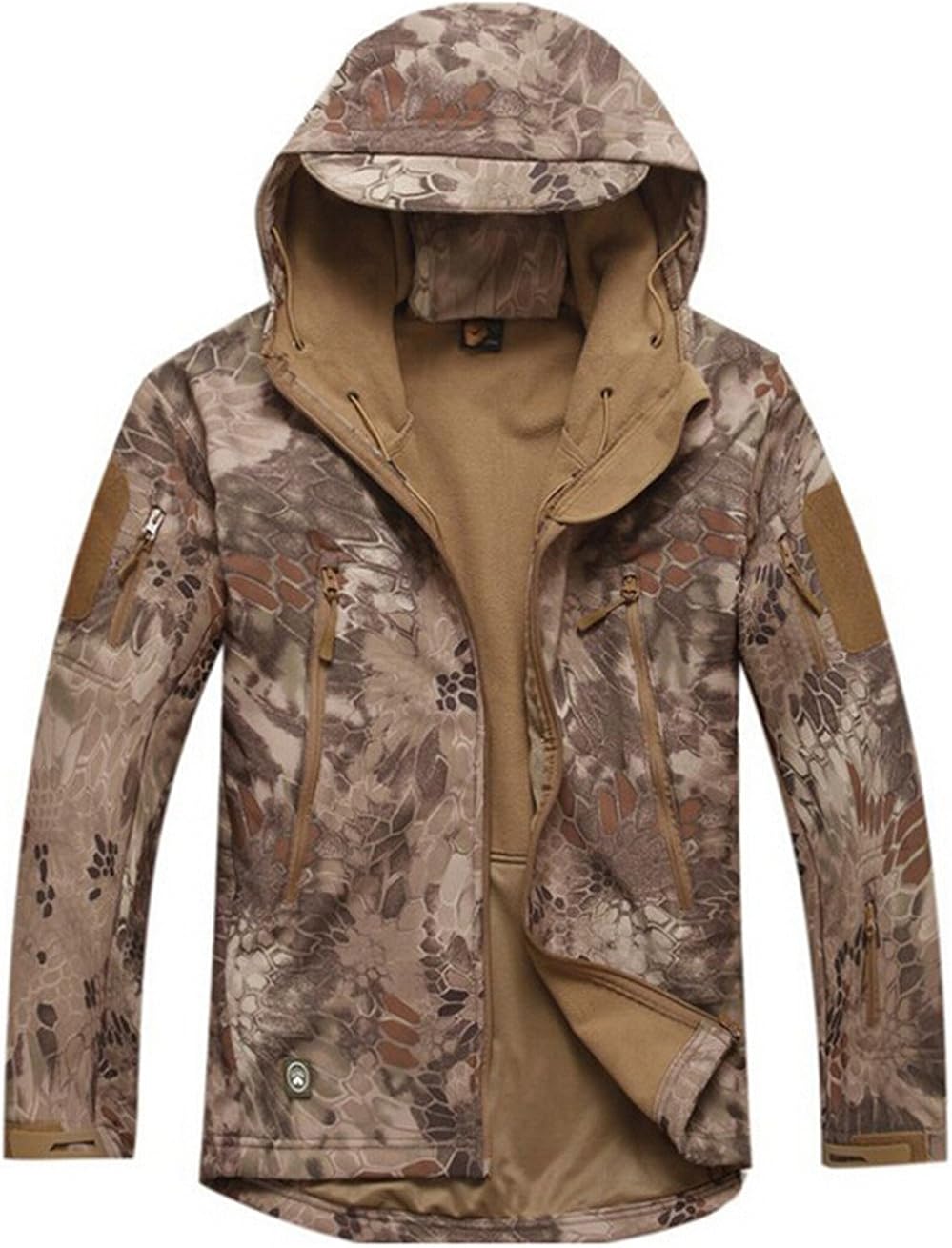 Jinmen Men's Outdoor Waterproof Camo Hooded Shark Skin Soft Shell Tactical Jacket