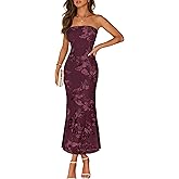 MEROKEETY Women's Floral Strapless Maxi Dress 2026 Summer Mesh Tube Bodycon Formal Wedding Guest Cocktail Party Long Dresses