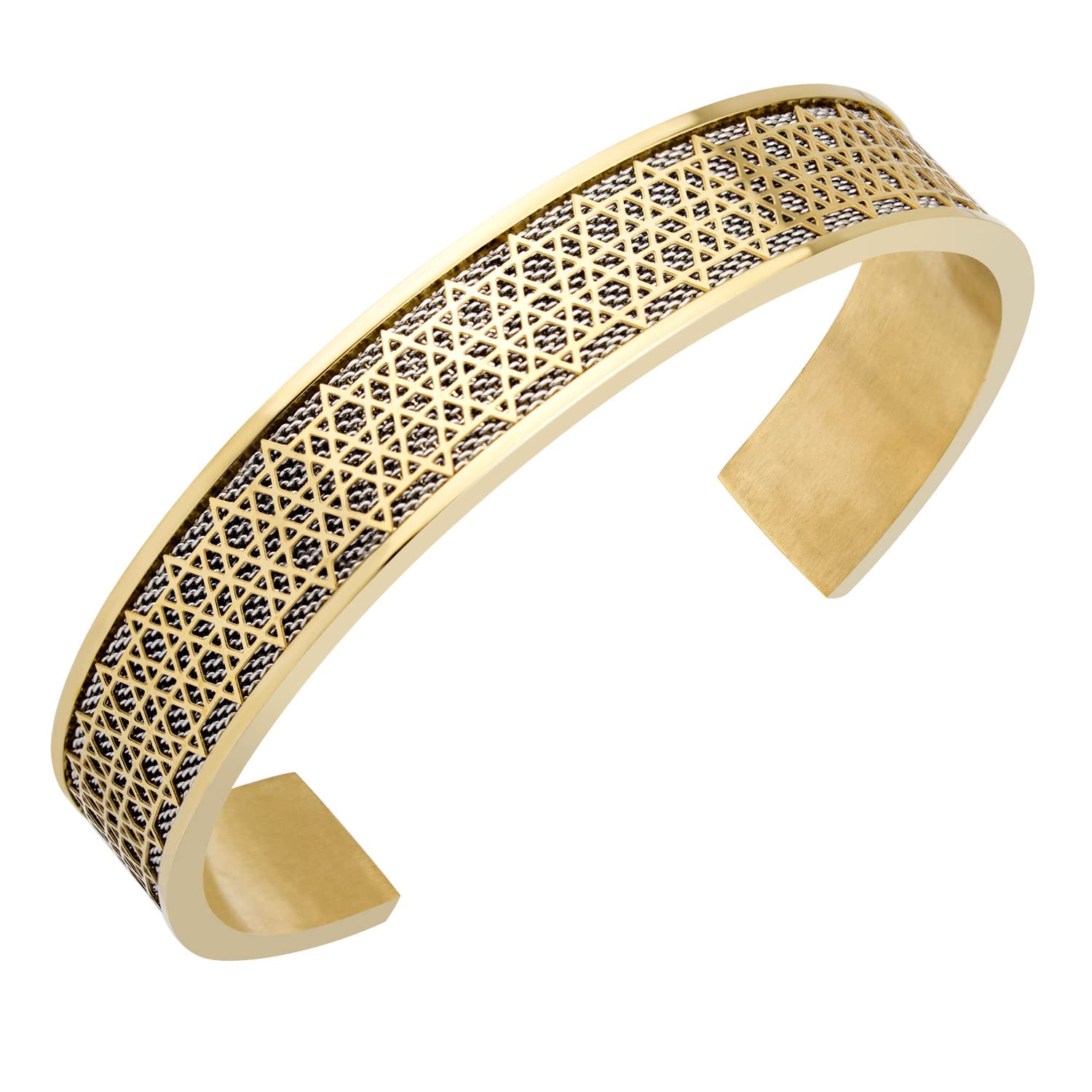 555Jewelry Stainless Steel Cuff Bangle Star of David Bracelet for Men and Gents, Jewelry Star of David, Mens Bracelet Jewish, Open Bangle for Men, Magen David Bangle, Yellow Gold