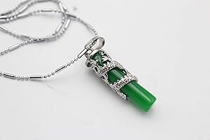 LuckyGifts Malaysian Natural Green Jade Pole Silver Plated Dragon Pendant Necklace Feng Shui Protection