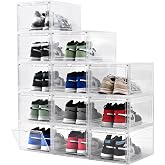 beehomay Large Shoe Boxes Clear Plastic Stackable，Drop Front Shoe Box with Clear Door, Shoe Containers For Sneaker Display,Fit up to US Size12