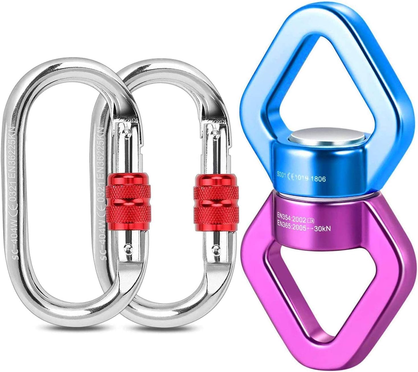Malayas Safety Aluminum Alloy Triangular Rotational Device Hanging Swivel Hook Accessory 30KN 360 Degree Rope Swivel Connector,Rotational Device with Carabiner Set, Indoor and Outdoor Rock Climbing