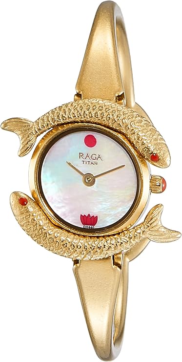 raga mother of pearl dial metal strap watch