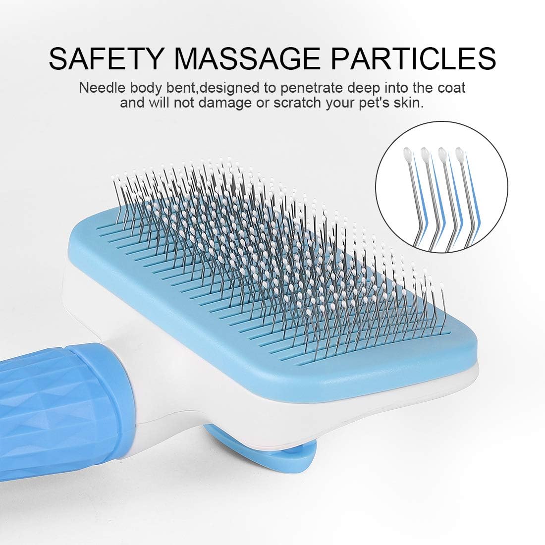 Atlamia Self Cleaning Slicker Brush, Dog Brush & Cat Brush with Massage Particles, Removes Loose Hair & Tangles, Skin Friendly & Promote Circulation-Blue