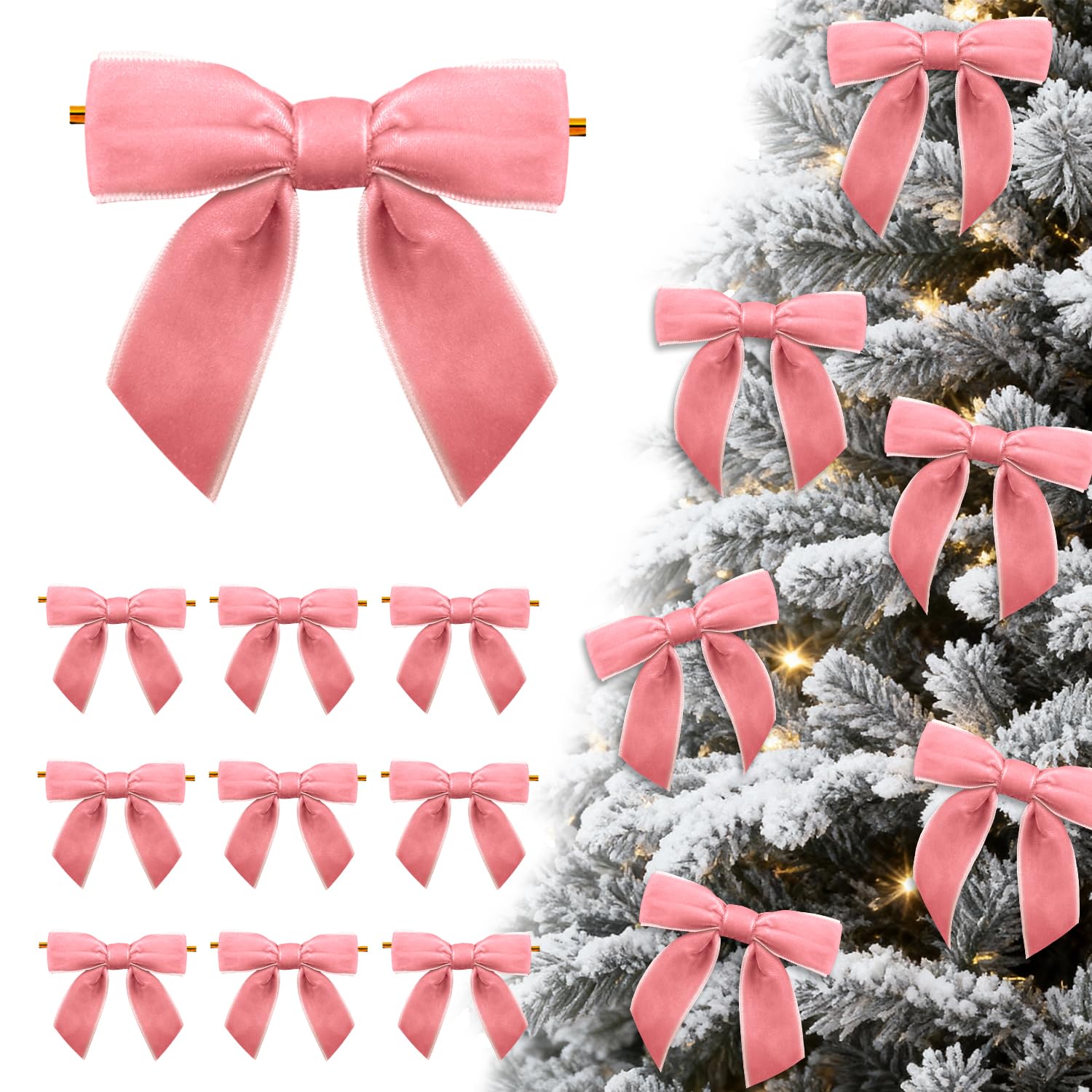 Photo 1 of 24 Pcs Pink Small Velvet Bows Ornaments for Christmas Tree, Vintage Cute Velvet Bows Home Decor for Tree Mantle Wreath Gift Wrapping Crafts, 0.98’’ W/3.14 * 3.14 inch