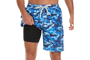 HODOSPORTS Mens Swim Trunks with Compression Liner 9 inch Bathing Suit Quick-Dry Swim Shorts Cargo Pockets S-4XL