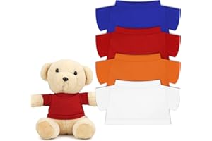 AECSZE 4 PCS Stuffed Bear Basic T Shirt Clothes for 10-12Inch, T Shirt Classic Crew Neck Bear, Cute Tiny Clothes DIY Bear Toy (10-12 Inch,4color)