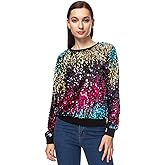 Anna-Kaci Women's Glitter Sequin Sweatshirt Long Sleeve Pullover Tops with Ribbed Cuffs