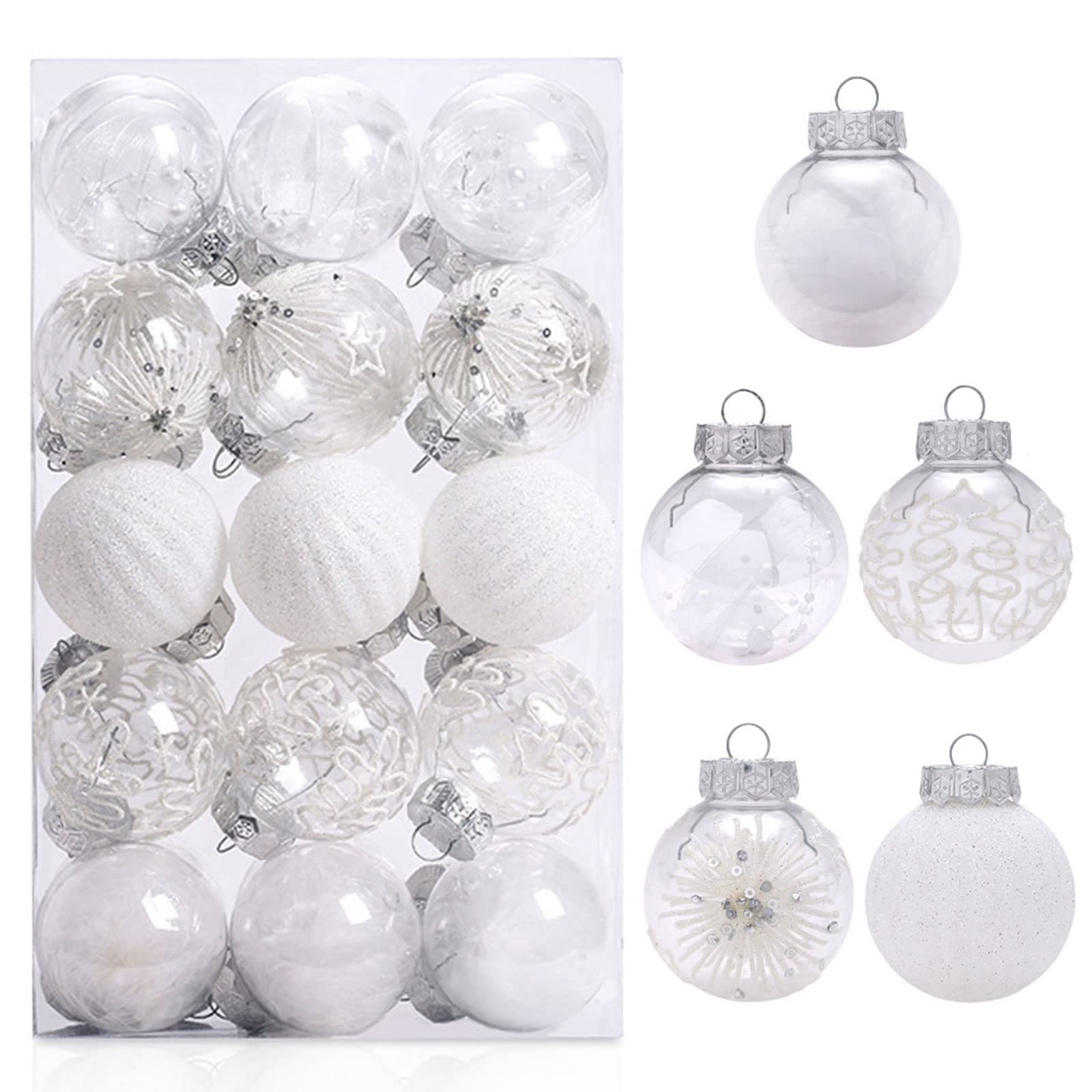 Fouriding 30Pcs Christmas Balls Ornaments 2.36"/6cm,Shatterproof Clear Christmas Balls Ornaments Hanging Decorations for Xmas Tree,Holiday, Wedding, Party Decoration (White)