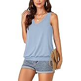 Umenlele Women’s Casual Banded Bottom Cami Shirt V Neck Sleeveless Loose Summer Tank Top Camisole