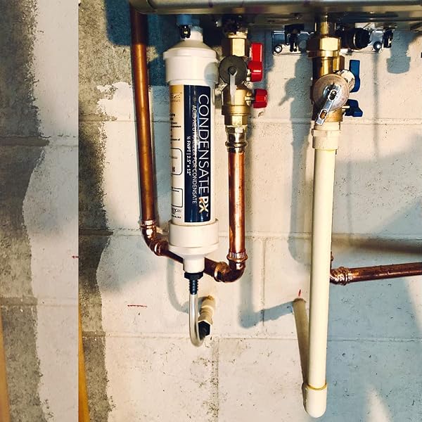 AMERICAN VALVE CONDENSATERX CONDENSATE NEUTRALIZER FORMULATED FOR HIGH-EFFICIENCY CONDENSING BOILERS AND TANKLESS HEATERS, WHITE