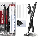 WUO Pen Style Eraser Set, 2 Pack with 4 Refills, Round &amp; Square Tips | Black Retractable Precision Eraser Pens for Drawing, Sketching &amp; Detail Correction, Smudge-Free TPE for School &amp; Office