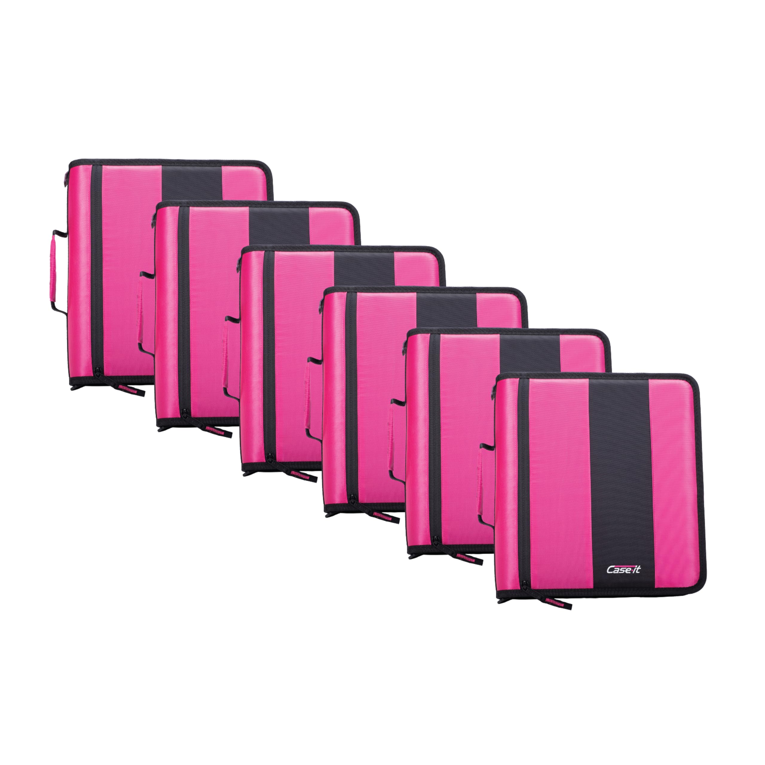 Case-it Classic Zipper Binder | 2-Inch O-Rings, 350 Sheet Capacity, Multiple Storage Pockets & Shoulder Strap | School & Office Organizer | D-251 Magenta | 6 Pack Image