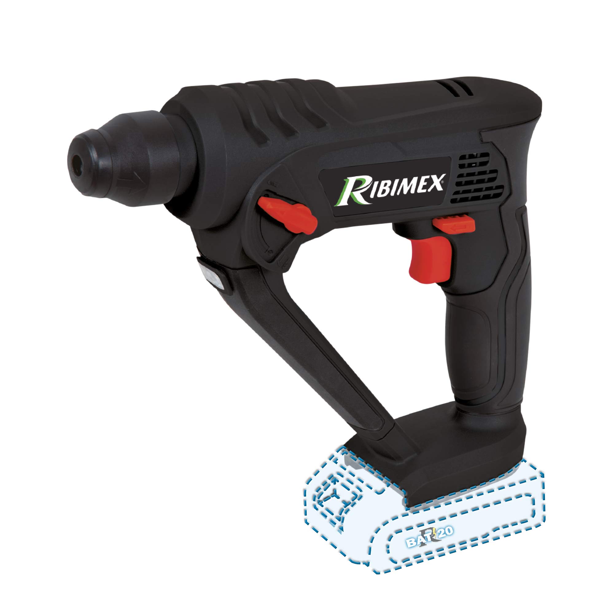 Ribimex PRBAT20/PERFSB Dowel SDS 20V-RBAT20 Battery and Without Charger, Red and Black