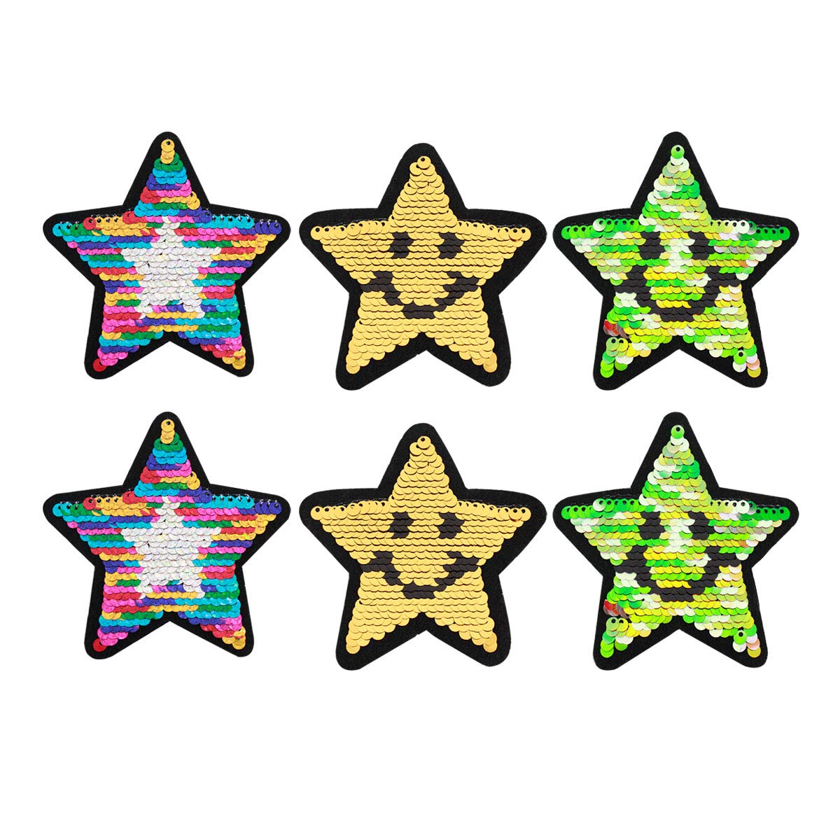 Millya 6 Pack DIY Reversible Sequins Sew Iron On Patches Star Motif Embroidered Appliques Art Craft Fabrics