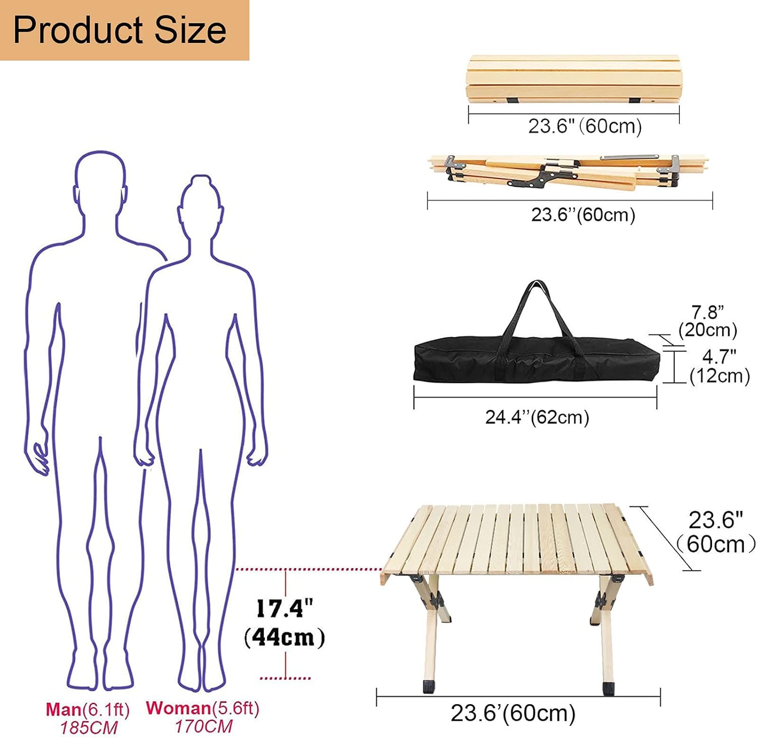 Pwigs Pretty&Popular Folding Table Portable Foldable Camping Outdoor Picnic Table Cake Roll Table for Picnic Camping Travel Garden(24''x24''): Kitchen & Dining