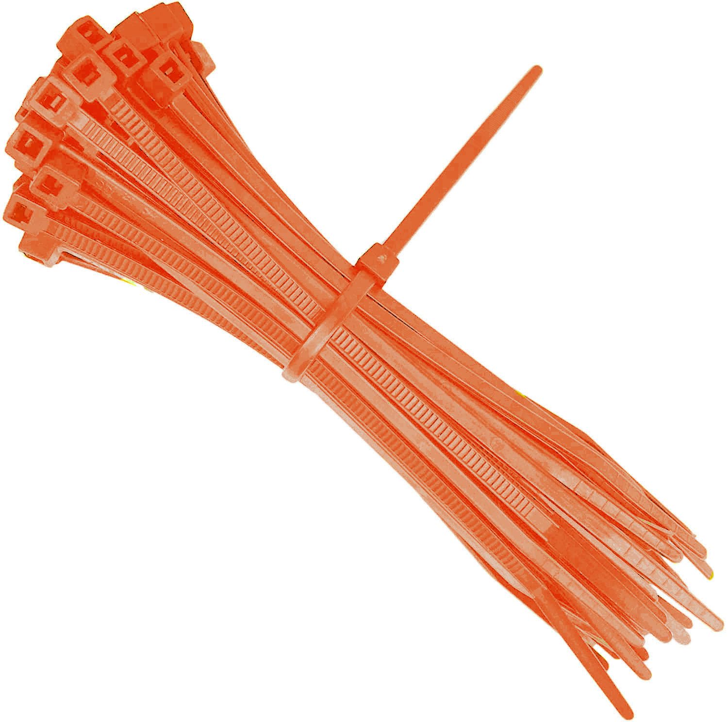 Colour Cable Ties 200mm Length 4.8mm Width Various Pack Size Nylon Strong Cable Ties (100, Orange)