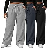 Sweetyweee 3 Pack Women's Plus Size Wide Leg Sweatpants Drawstring Straight Lounge Pants Elastic Waist with Pockets Jogger