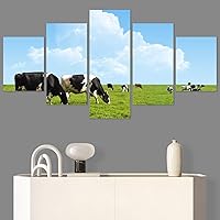 SIGNWIN 5 Panel Canvas Wall Art Modern Art Animals Cow Expressive Farmhouse/Country Multicolor Photography Sheep for Home Decorations Ready to Hang - 60