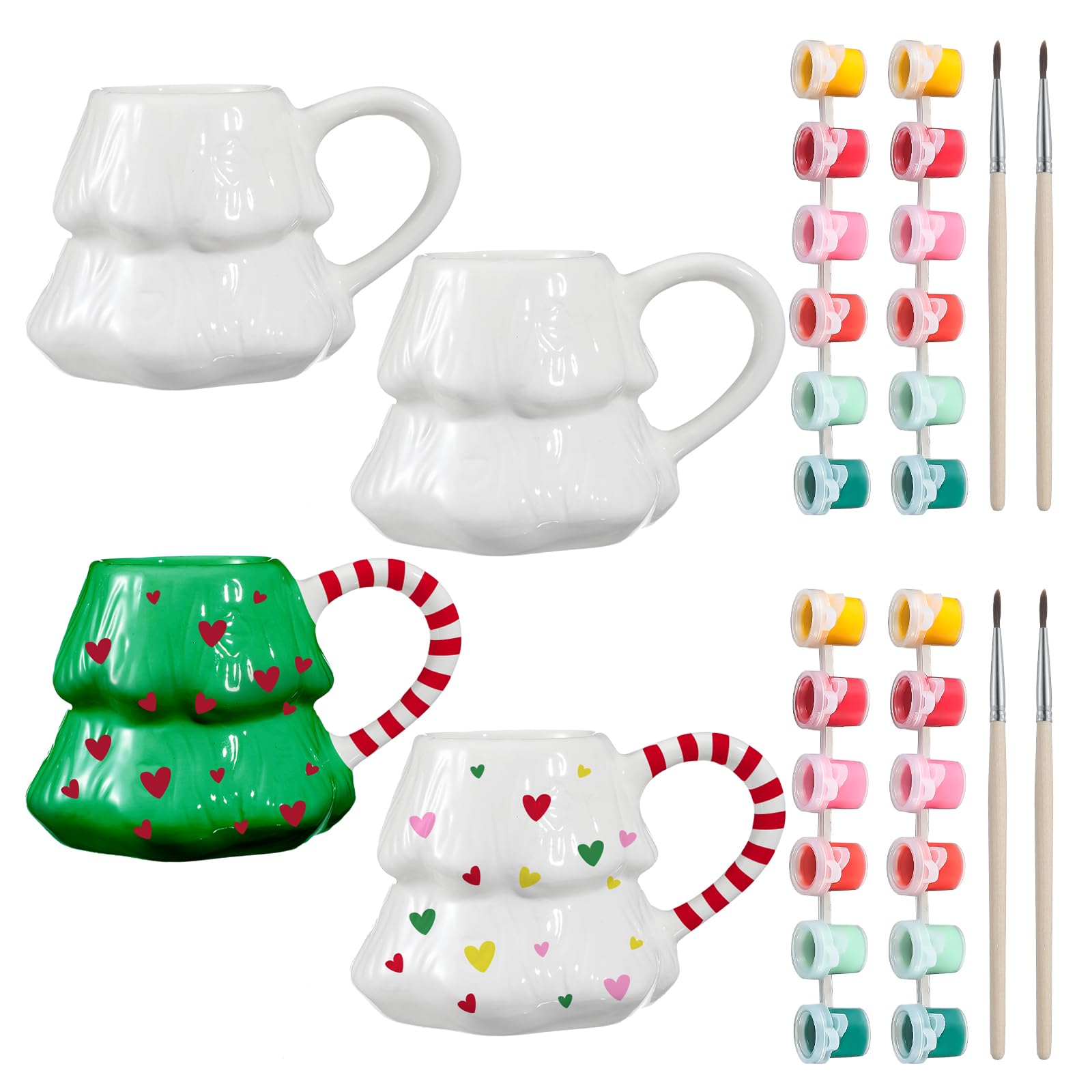 Photo 1 of Didaey 4 Set Paint Your Own Christmas Mugs with 6 Color Acrylic Paints and Brush DIY Christmas Tree Ceramic Coffee Mugs for Xmas Activities Gift Art Favor Decoration