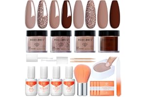 Modelones Dip Powder Nail Kit, Pink Brown Beige 4 Colors Nail Dip Powder Kit Starter Set for Beginners with Dipping Powder Liquid Set
