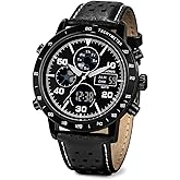 PINDOWS Watches for Men, 30M Waterproof Military Digital Analog Outdoor Sport Watch Multifunctional Wristwatch with Dual Time LED Backlight Alarm Stopwatch Calendar