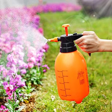 MPHONIX 2L Orange Garden Hand Pump Pressure Trigger Sprayer Bottle Adjustable Copper Nozzle Head Manual Air Compression Pump, Lawn Sprinkler Spray for Herbicides, Pesticides, Fertilisers, Plants