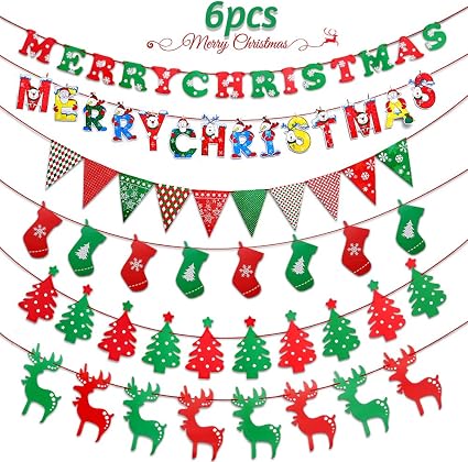 Amazon Com Avod Christmas Party 6 Styles Hanging Bunting Banner