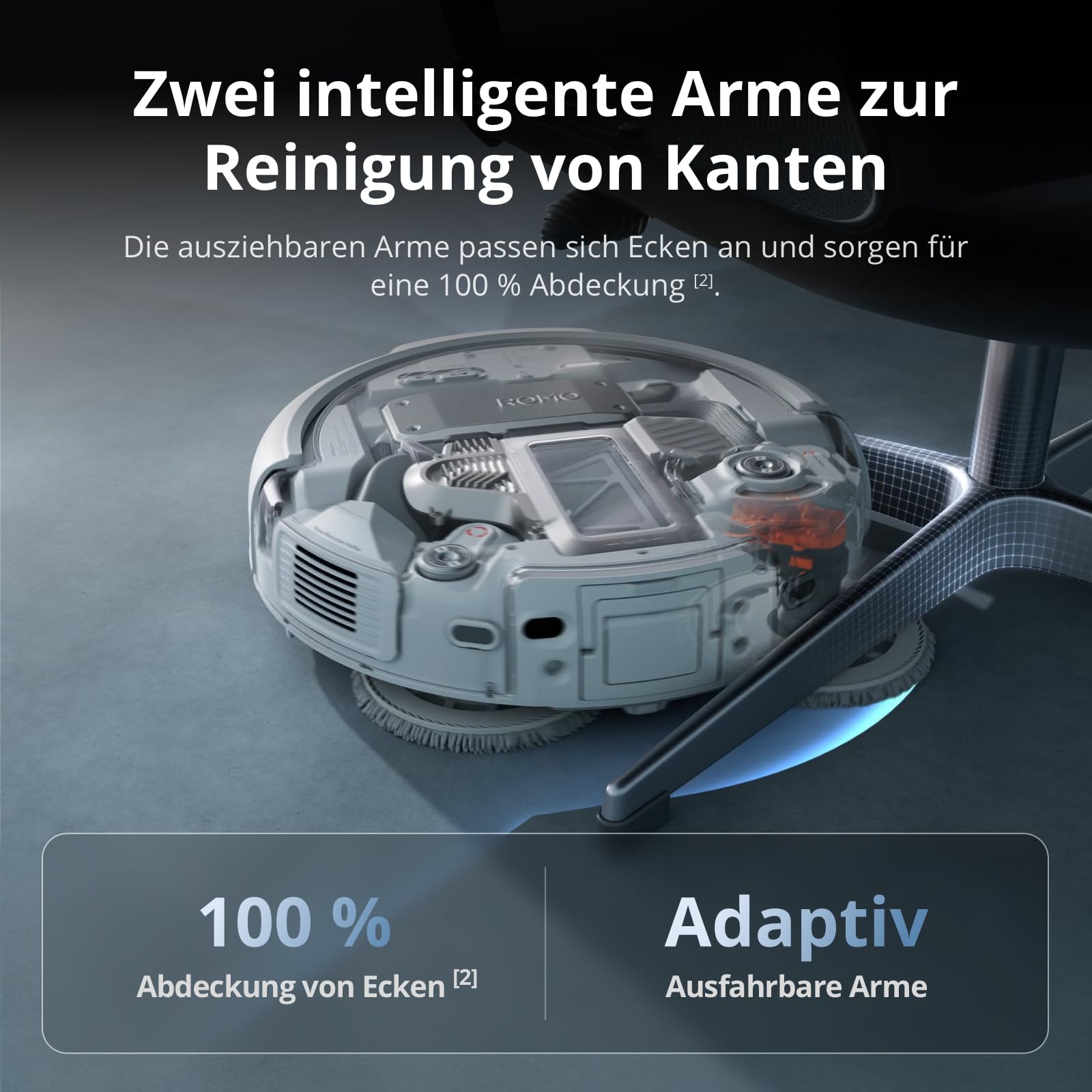 DJI ROMO P Saugroboter mit Wischfunktion, 25.000 Pa Saugkraft, Hinderniserkennung auf Drohnen-Niveau, Anti-Verwicklungsbürste, Selbstreinigende Basisstation, 200 Tage wartungsfrei, Transparent 7