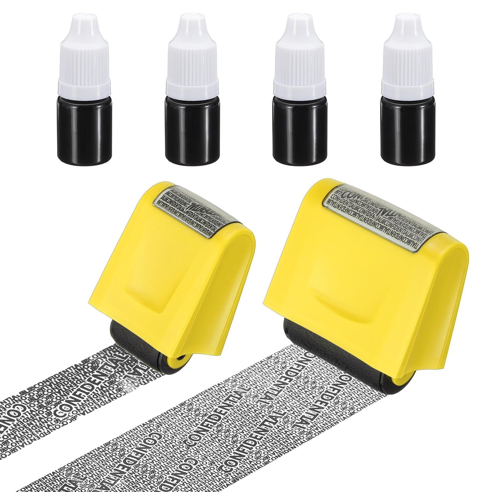 PATIKIL Identity Theft Protection Roller Stamp, 2Pcs 0.7/1.7" Confidential Roller Stamp Privacy ID Police Stamp Roller for Security ID Address with 4Pcs Refills, Yellow