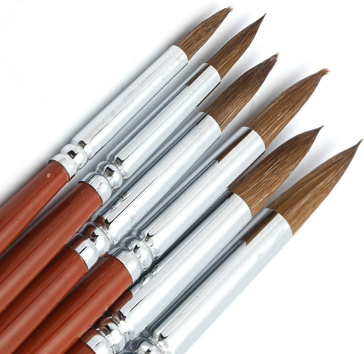 Sable Paint Brushes Set 6PCS, Sable Hair Artists Round Point Tip Paint