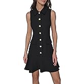Karl Lagerfeld Womens Sleeveless Collared Gold Button Front A-line Mini Dress