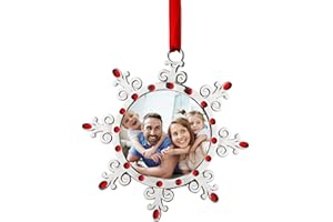 Joiedomi Christmas Photo Ornament, Snowflake Tree Decoration Photo Frame Family Ornaments with Red Gems for Christmas Decorations, House warmings