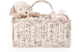 Blissful Diary Floral Diaper Caddy Organizer, Stylish Nursery Storage Basket, Gift for Baby Shower, Baby Registry Must Have, Newborn Essentials, Pastoral Daisy